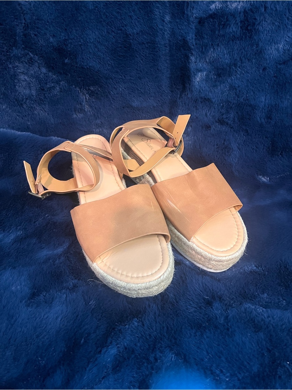 Wedge Espadrille Sandals in Nude Pink with Ankle Strap - Picture 1 of 3